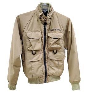 In Fisherman jacket men's size small khaki canvas bomber